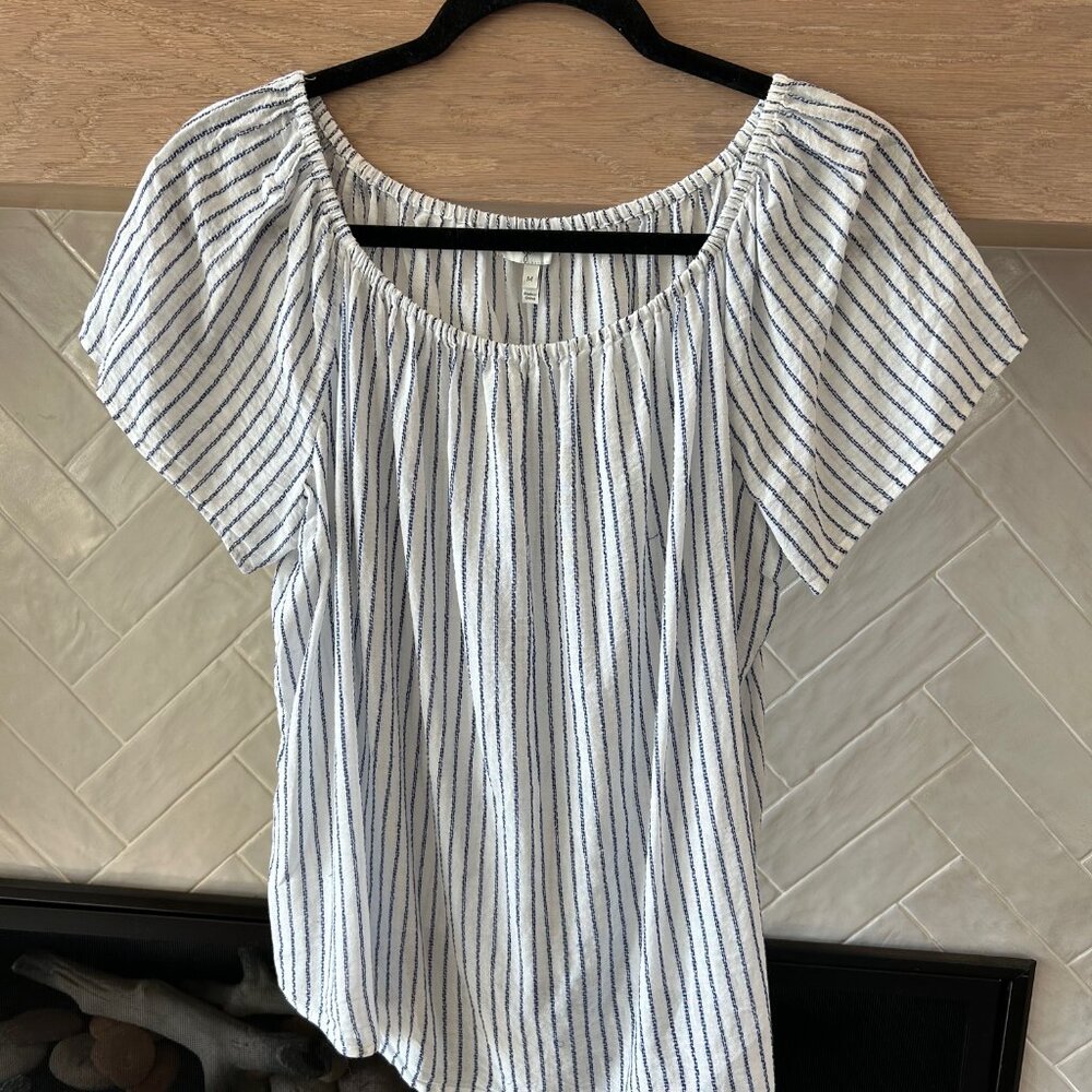Joie Summer Blouse Top Navy Pin Stripe M Medium